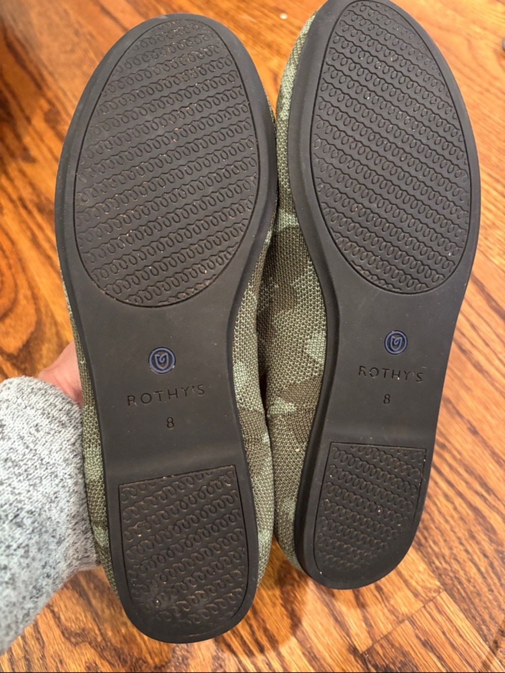 Rothy's Olive Green Camo Slip-On Loafers with heel Stripes 8 - Picture 5 of 6